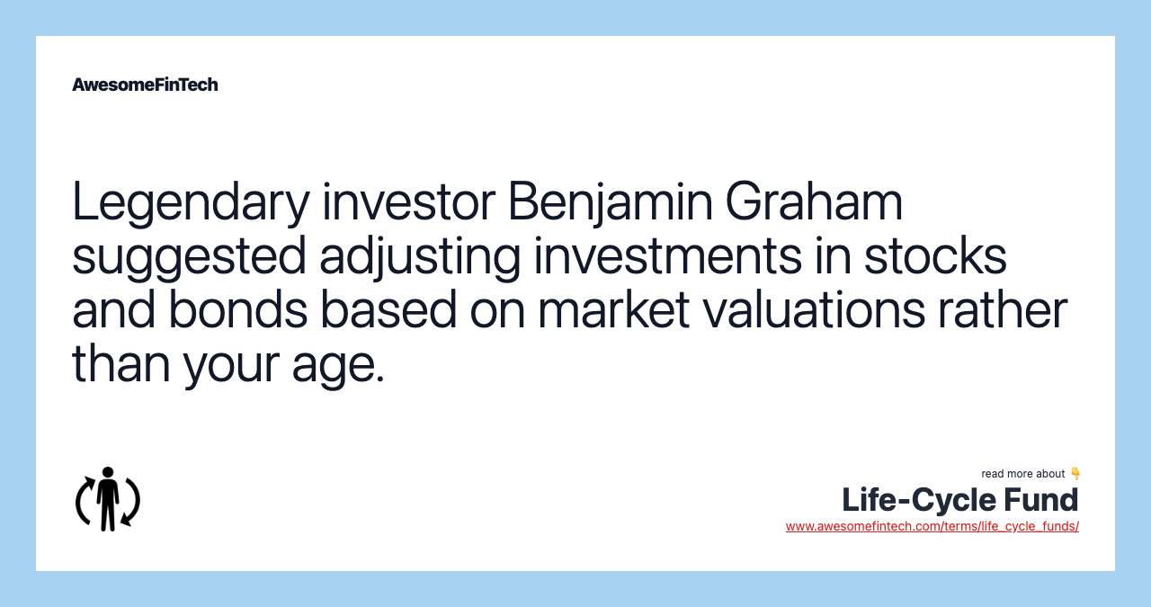 Legendary investor Benjamin Graham suggested adjusting investments in stocks and bonds based on market valuations rather than your age.