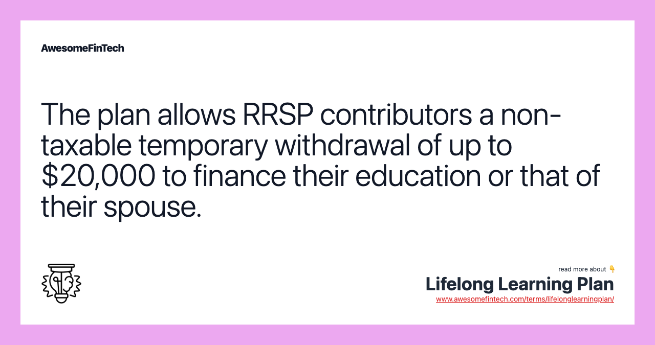 The plan allows RRSP contributors a non-taxable temporary withdrawal of up to $20,000 to finance their education or that of their spouse.
