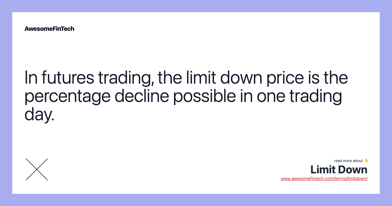 In futures trading, the limit down price is the percentage decline possible in one trading day.