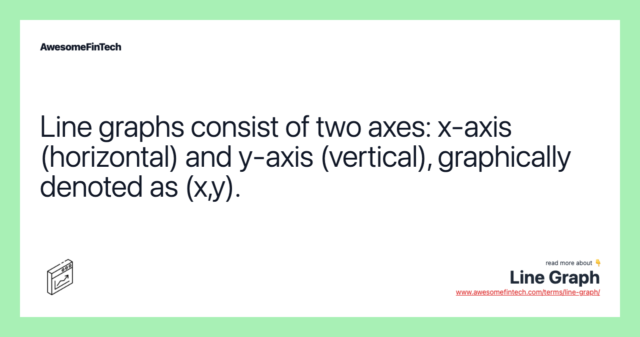 Line graphs consist of two axes: x-axis (horizontal) and y-axis (vertical), graphically denoted as (x,y).