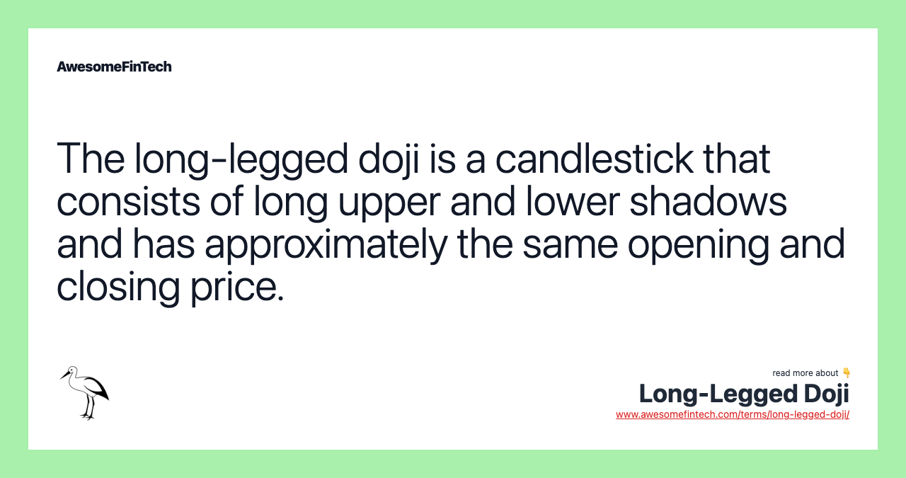 The long-legged doji is a candlestick that consists of long upper and lower shadows and has approximately the same opening and closing price.