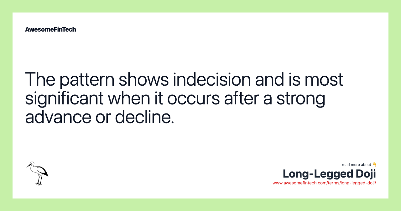 The pattern shows indecision and is most significant when it occurs after a strong advance or decline.