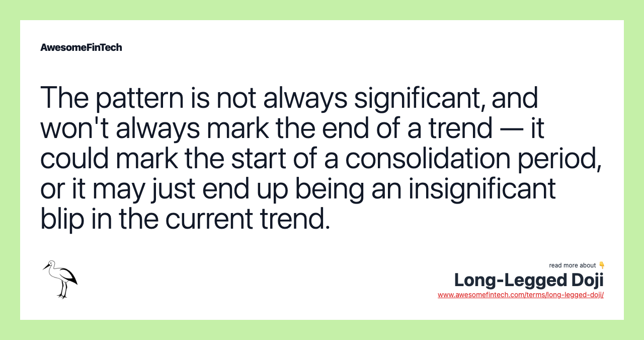 The pattern is not always significant, and won't always mark the end of a trend — it could mark the start of a consolidation period, or it may just end up being an insignificant blip in the current trend.