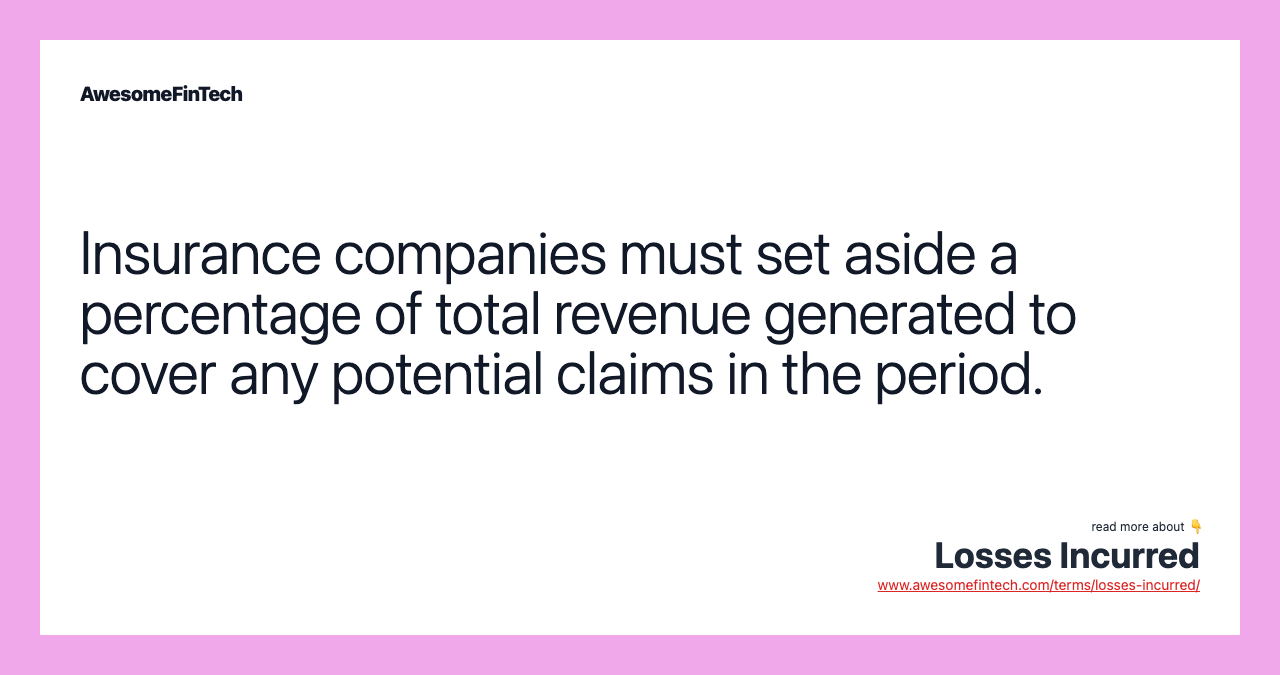 Insurance companies must set aside a percentage of total revenue generated to cover any potential claims in the period.