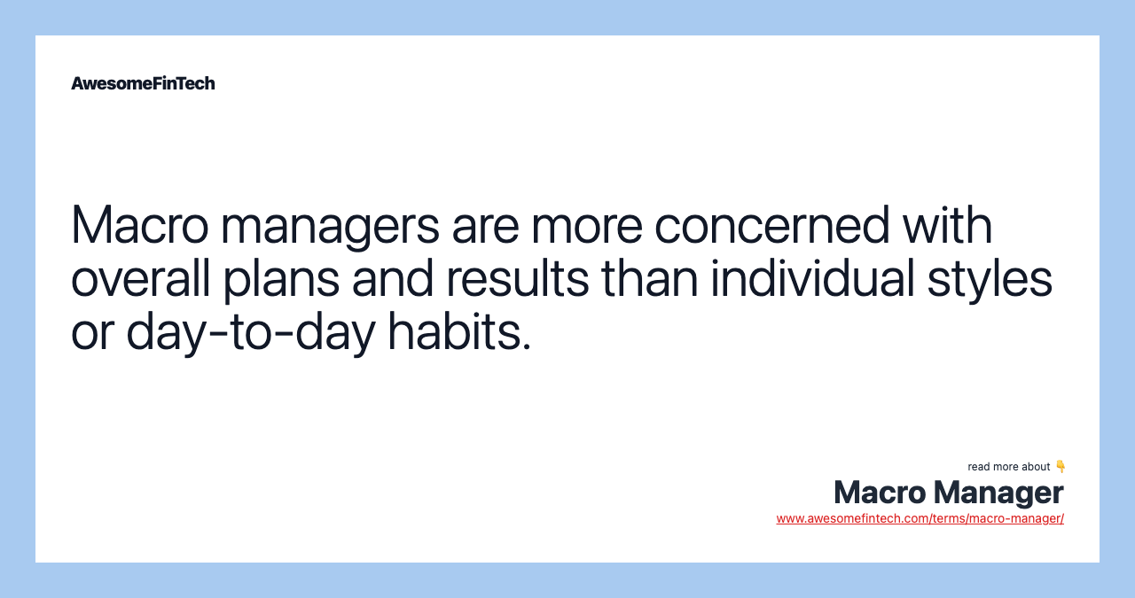 Macro managers are more concerned with overall plans and results than individual styles or day-to-day habits.