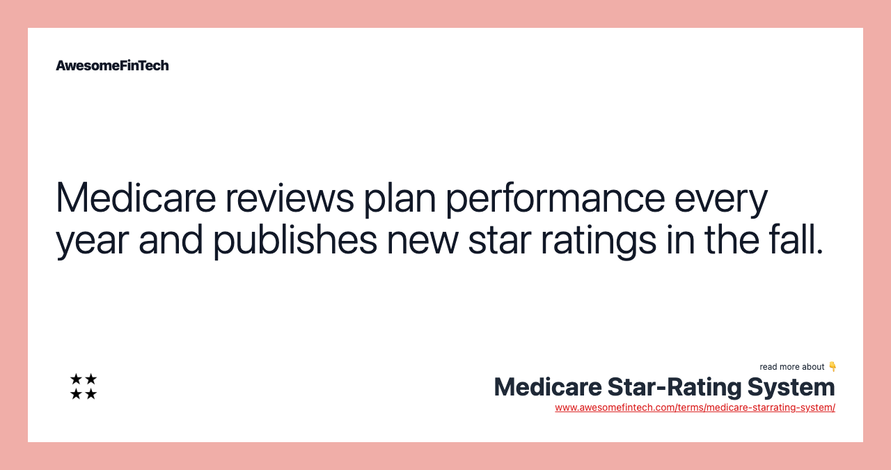 Medicare reviews plan performance every year and publishes new star ratings in the fall.