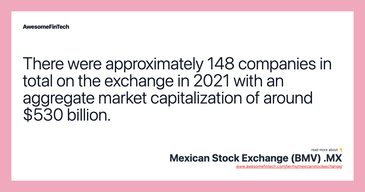 There were approximately 148 companies in total on the exchange in 2021 with an aggregate market capitalization of around $530 billion.
