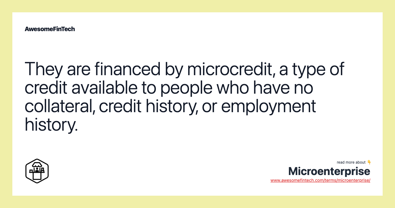 They are financed by microcredit, a type of credit available to people who have no collateral, credit history, or employment history.