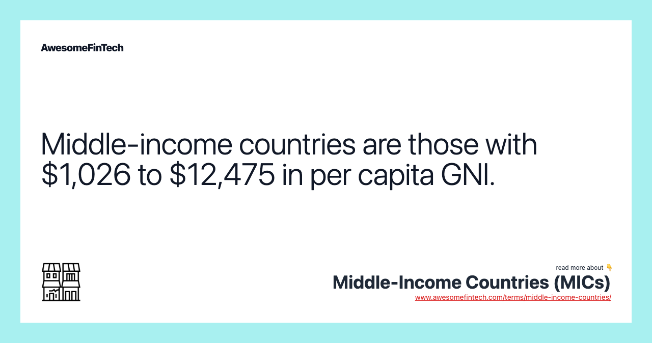 Middle-income countries are those with $1,026 to $12,475 in per capita GNI.