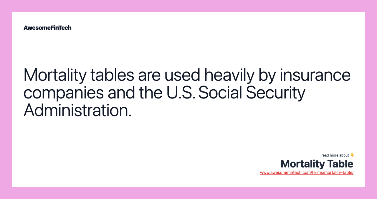 Mortality tables are used heavily by insurance companies and the U.S. Social Security Administration.