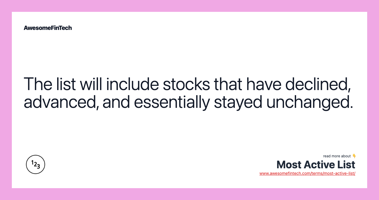 The list will include stocks that have declined, advanced, and essentially stayed unchanged.