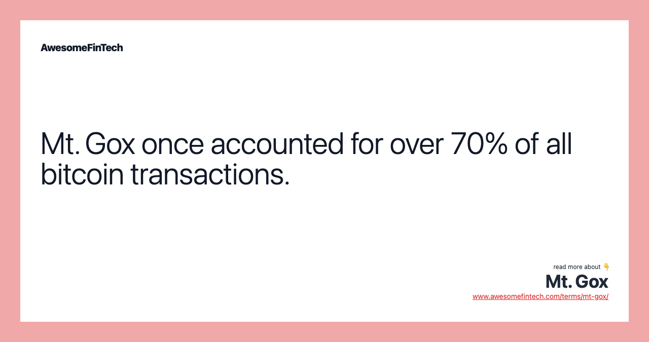 Mt. Gox once accounted for over 70% of all bitcoin transactions.