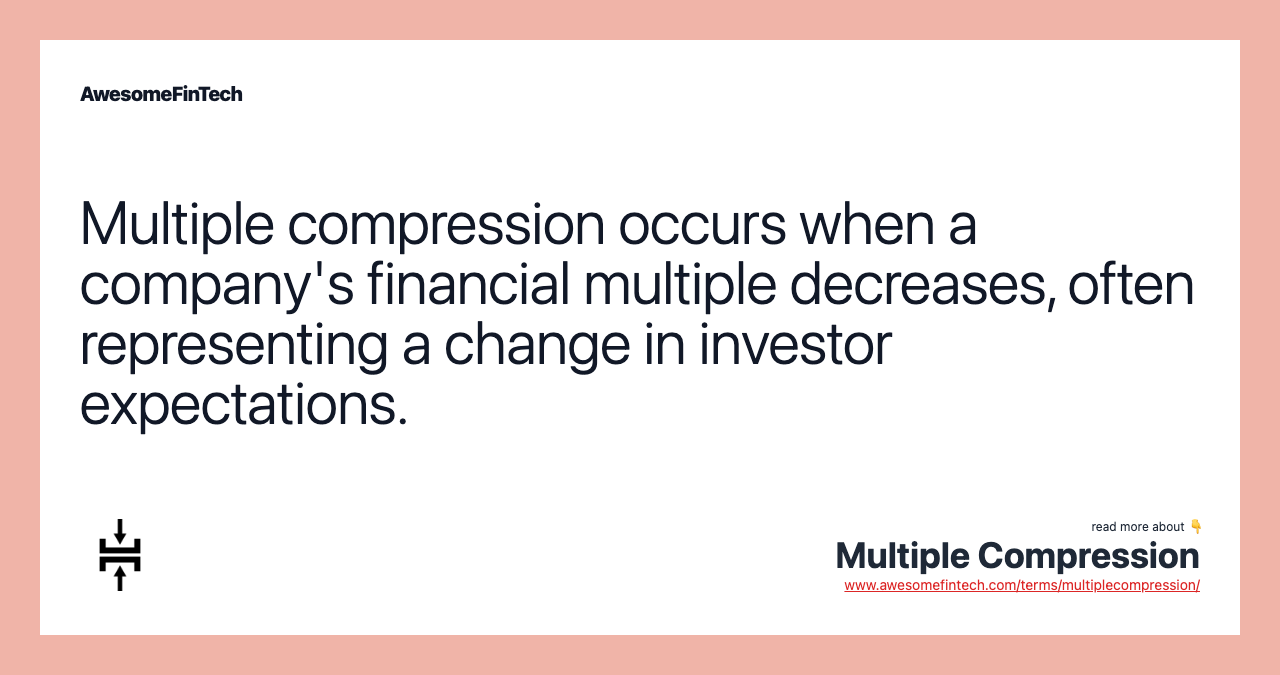 Multiple compression occurs when a company's financial multiple decreases, often representing a change in investor expectations.