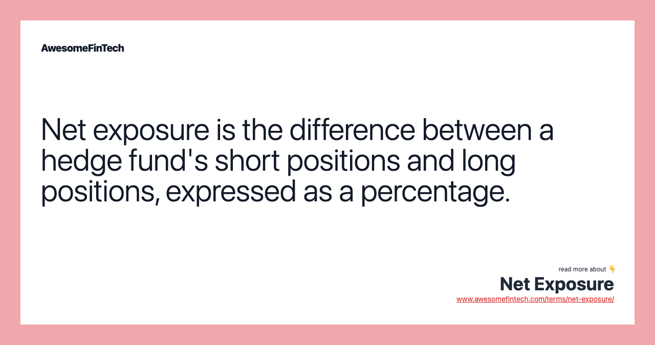 Net exposure is the difference between a hedge fund's short positions and long positions, expressed as a percentage.