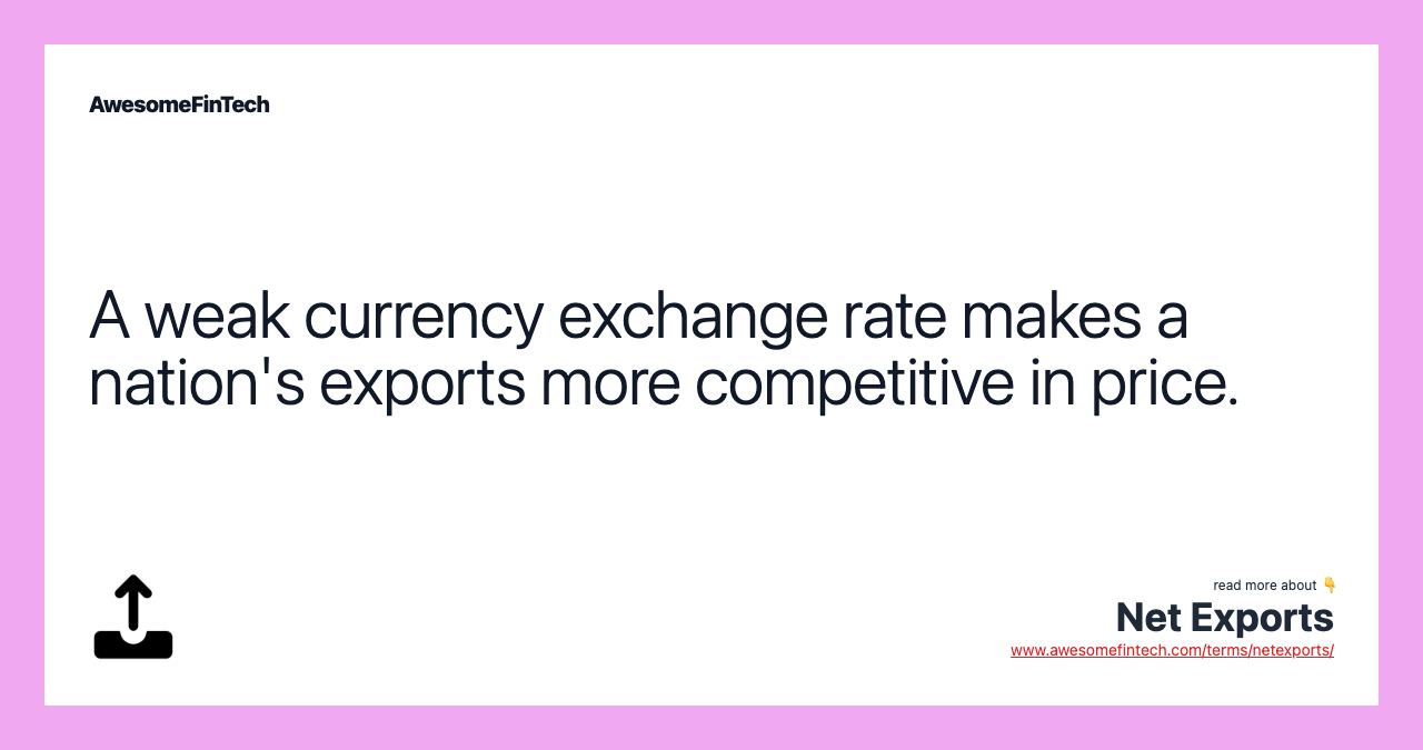 A weak currency exchange rate makes a nation's exports more competitive in price.