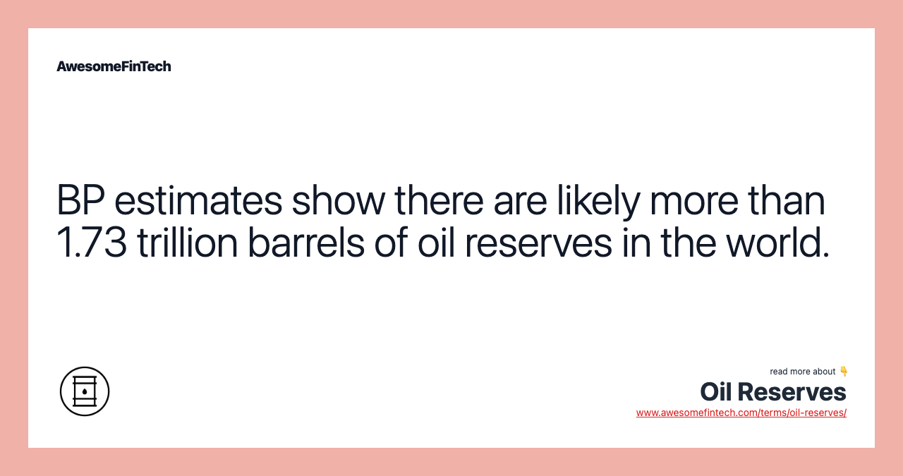 BP estimates show there are likely more than 1.73 trillion barrels of oil reserves in the world.