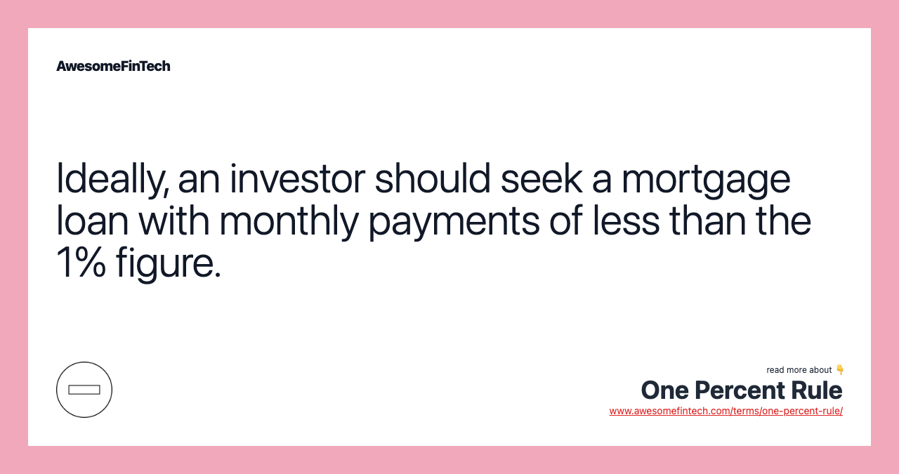Ideally, an investor should seek a mortgage loan with monthly payments of less than the 1% figure.
