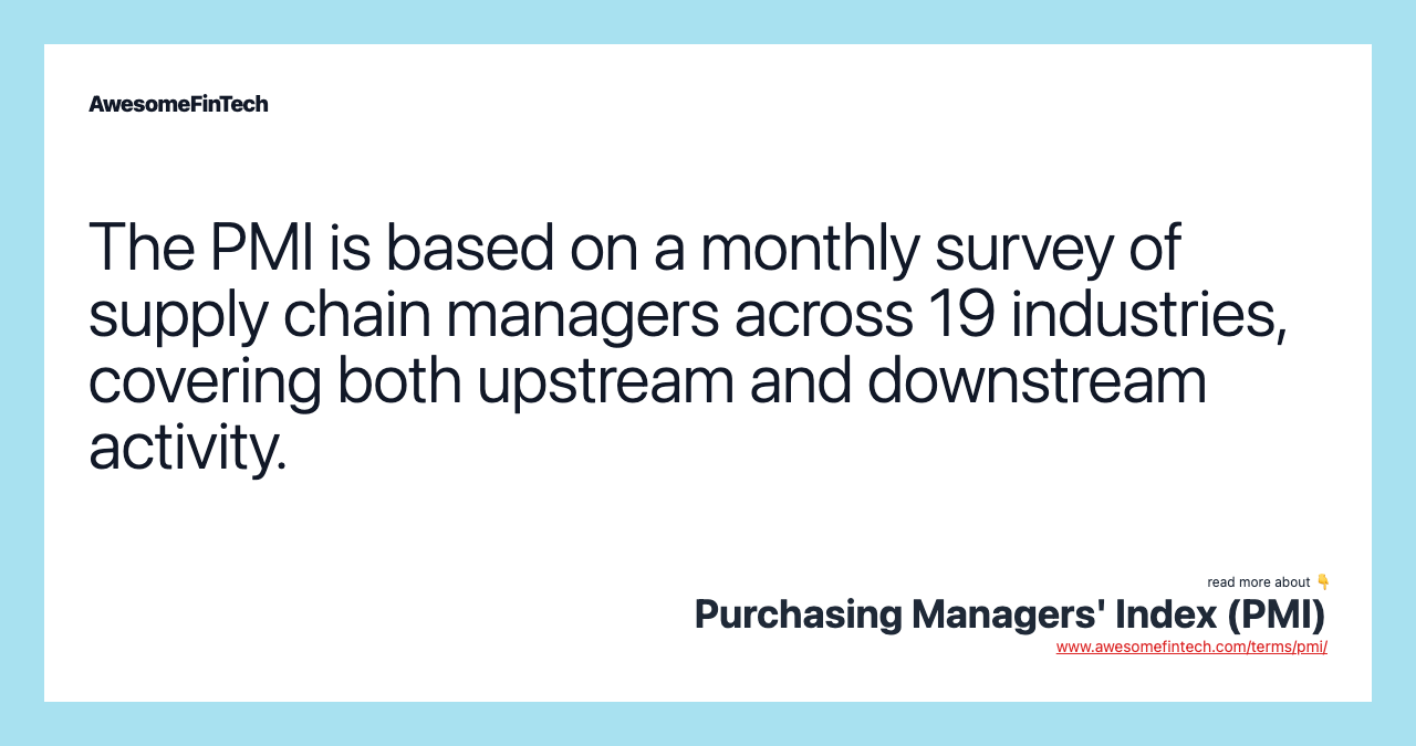 The PMI is based on a monthly survey of supply chain managers across 19 industries, covering both upstream and downstream activity.
