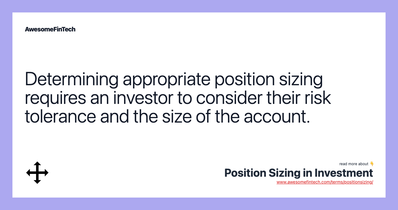 Determining appropriate position sizing requires an investor to consider their risk tolerance and the size of the account.