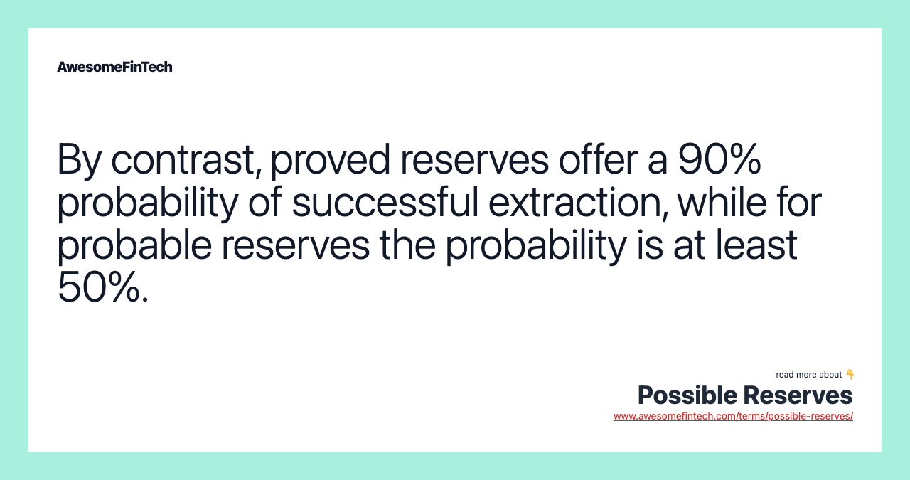 By contrast, proved reserves offer a 90% probability of successful extraction, while for probable reserves the probability is at least 50%.