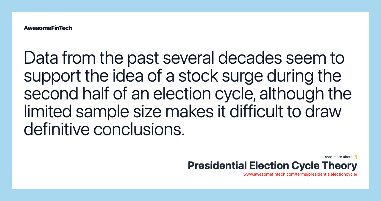 Data from the past several decades seem to support the idea of a stock surge during the second half of an election cycle, although the limited sample size makes it difficult to draw definitive conclusions.