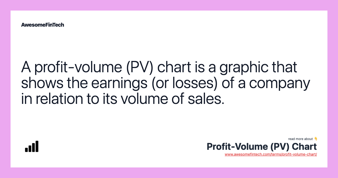 A profit-volume (PV) chart is a graphic that shows the earnings (or losses) of a company in relation to its volume of sales.