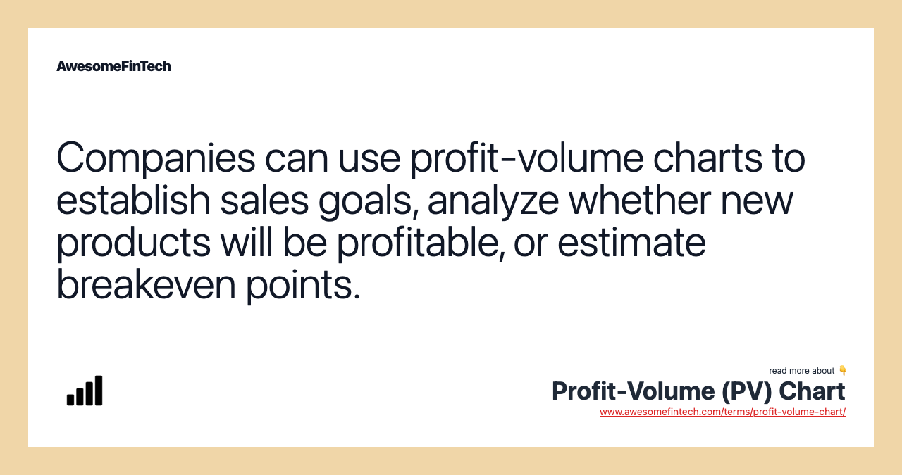 Companies can use profit-volume charts to establish sales goals, analyze whether new products will be profitable, or estimate breakeven points.