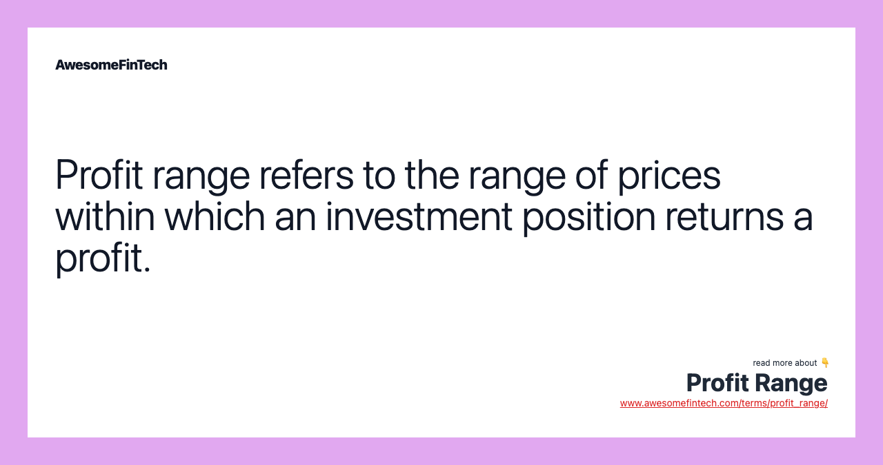 Profit range refers to the range of prices within which an investment position returns a profit.