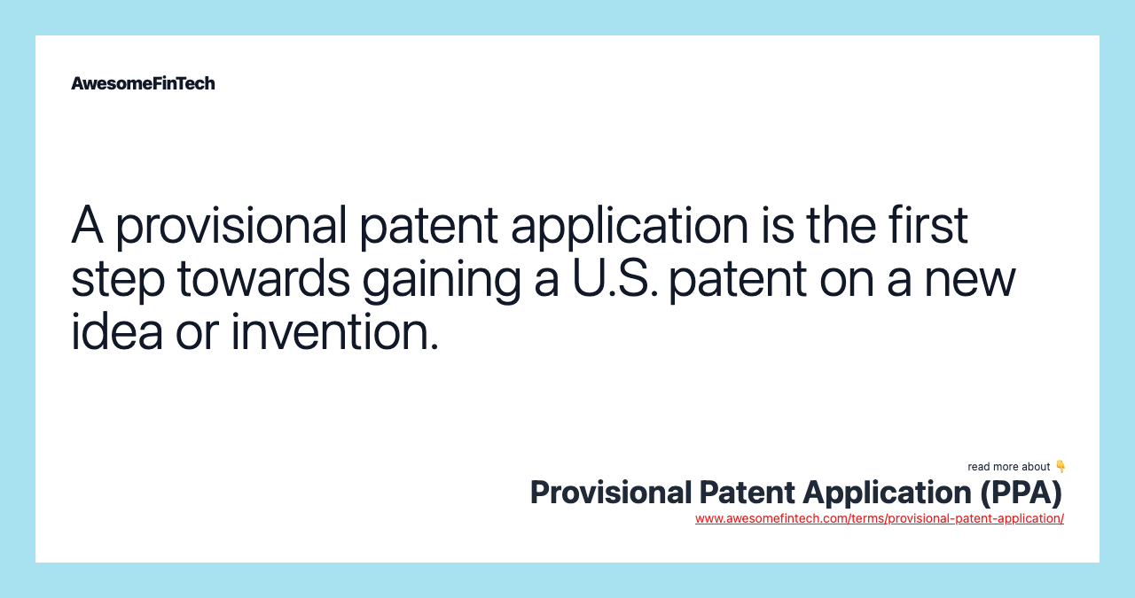 A provisional patent application is the first step towards gaining a U.S. patent on a new idea or invention.