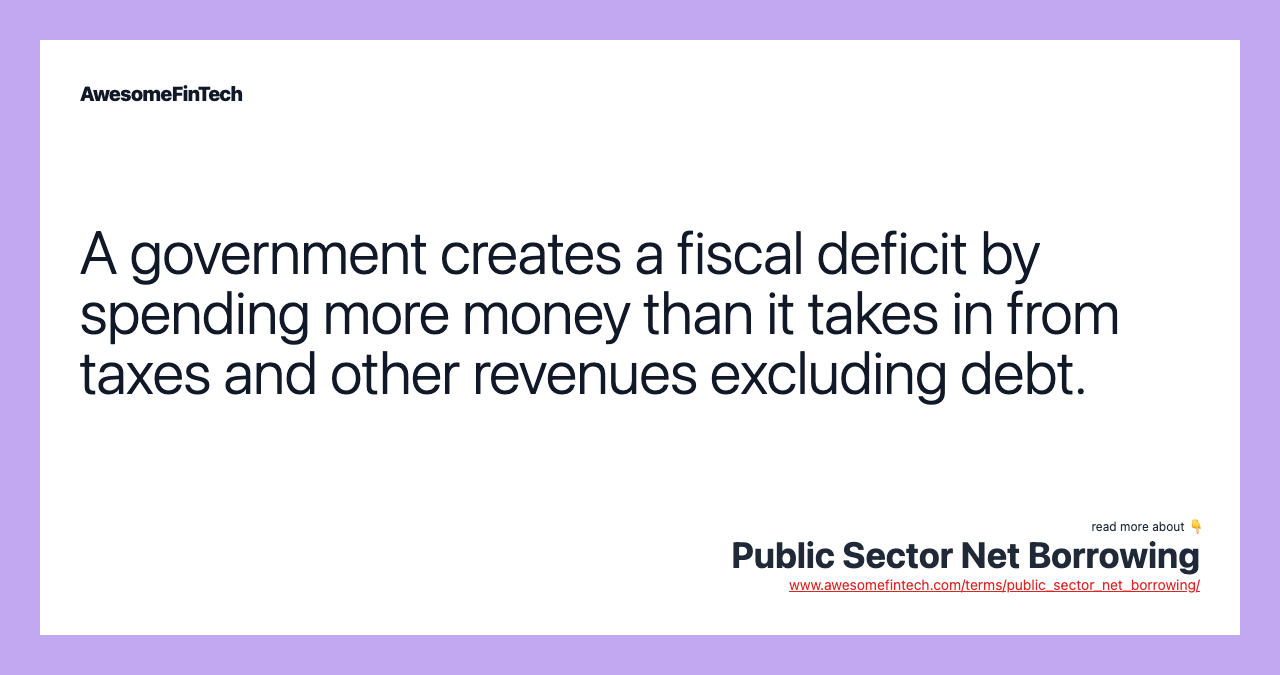 A government creates a fiscal deficit by spending more money than it takes in from taxes and other revenues excluding debt.