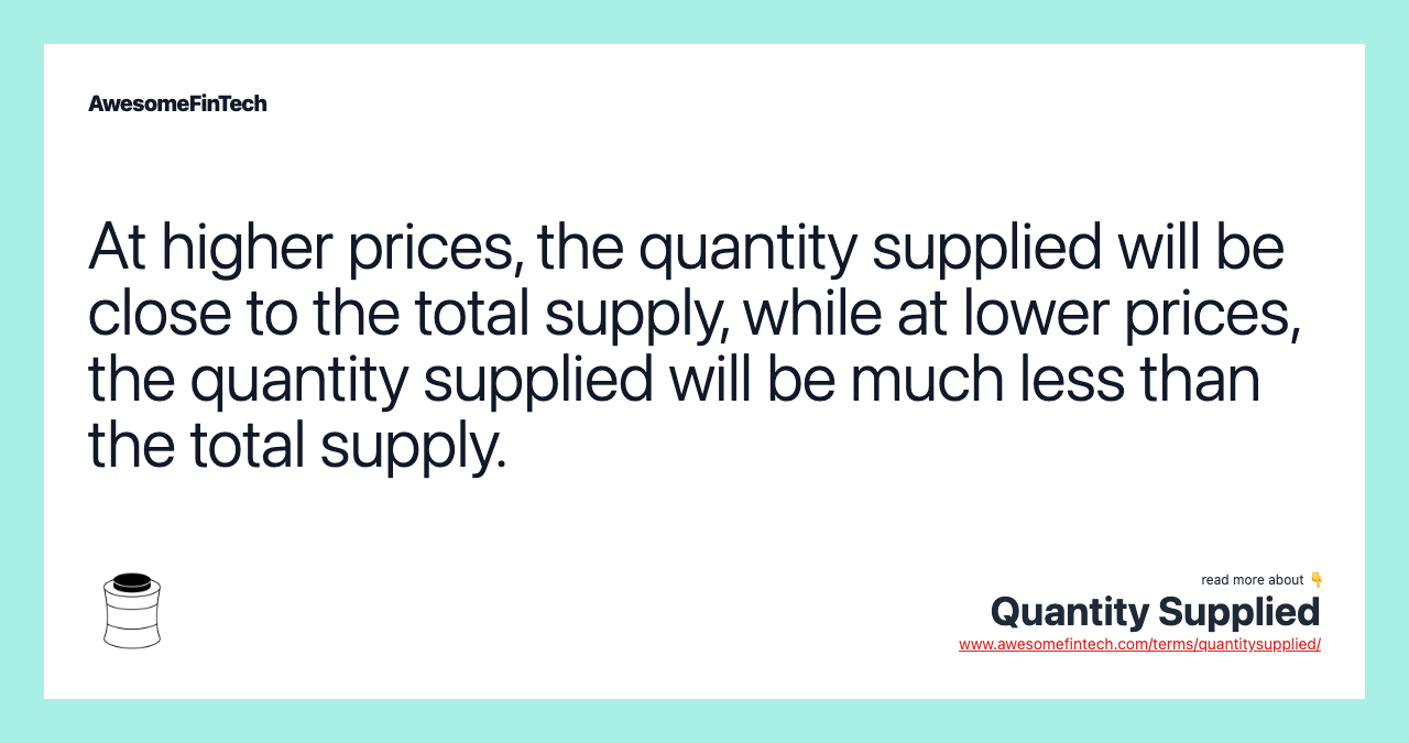At higher prices, the quantity supplied will be close to the total supply, while at lower prices, the quantity supplied will be much less than the total supply.