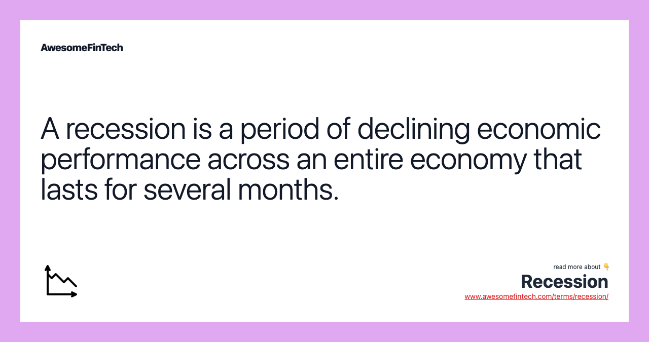 A recession is a period of declining economic performance across an entire economy that lasts for several months.
