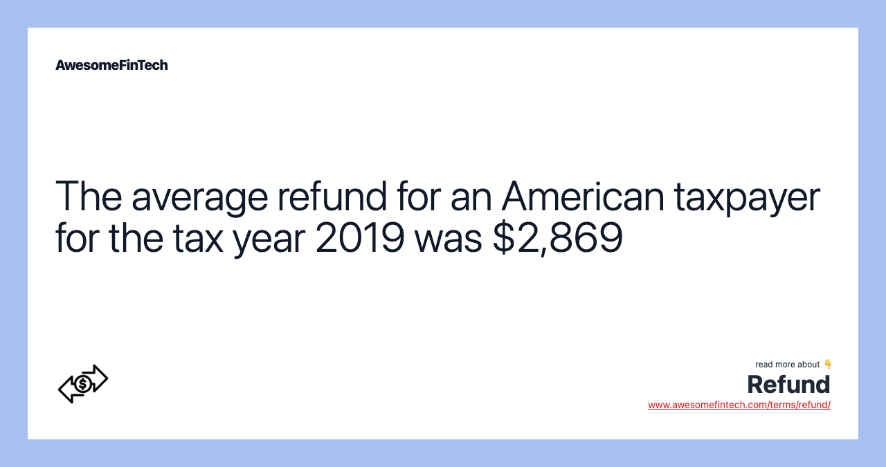 The average refund for an American taxpayer for the tax year 2019 was $2,869