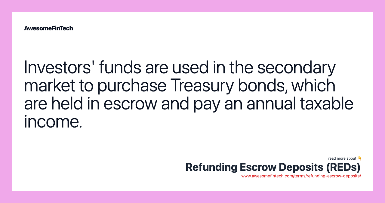 Investors' funds are used in the secondary market to purchase Treasury bonds, which are held in escrow and pay an annual taxable income.