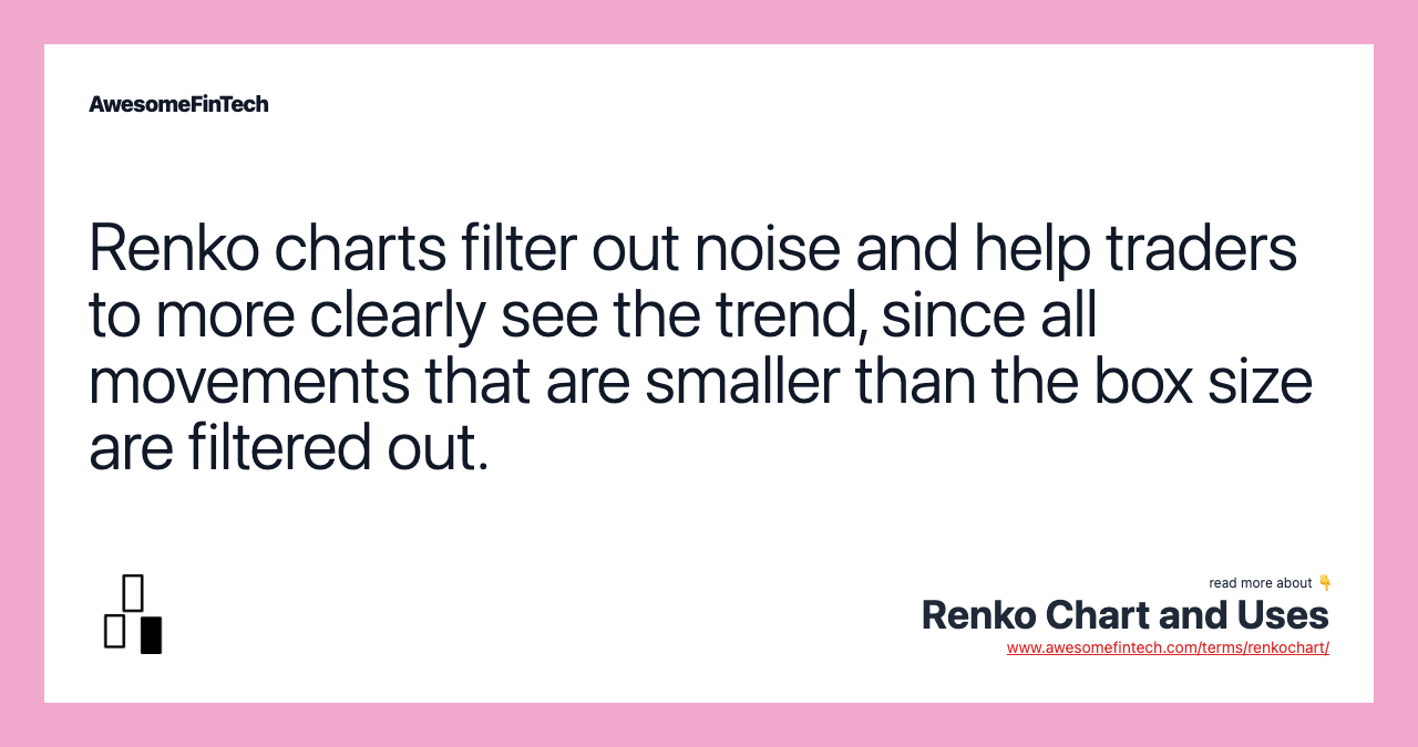 Renko charts filter out noise and help traders to more clearly see the trend, since all movements that are smaller than the box size are filtered out.