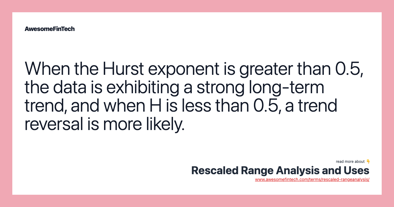 When the Hurst exponent is greater than 0.5, the data is exhibiting a strong long-term trend, and when H is less than 0.5, a trend reversal is more likely.