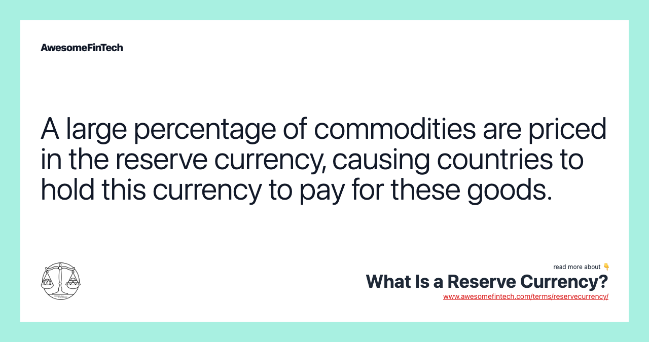 A large percentage of commodities are priced in the reserve currency, causing countries to hold this currency to pay for these goods.