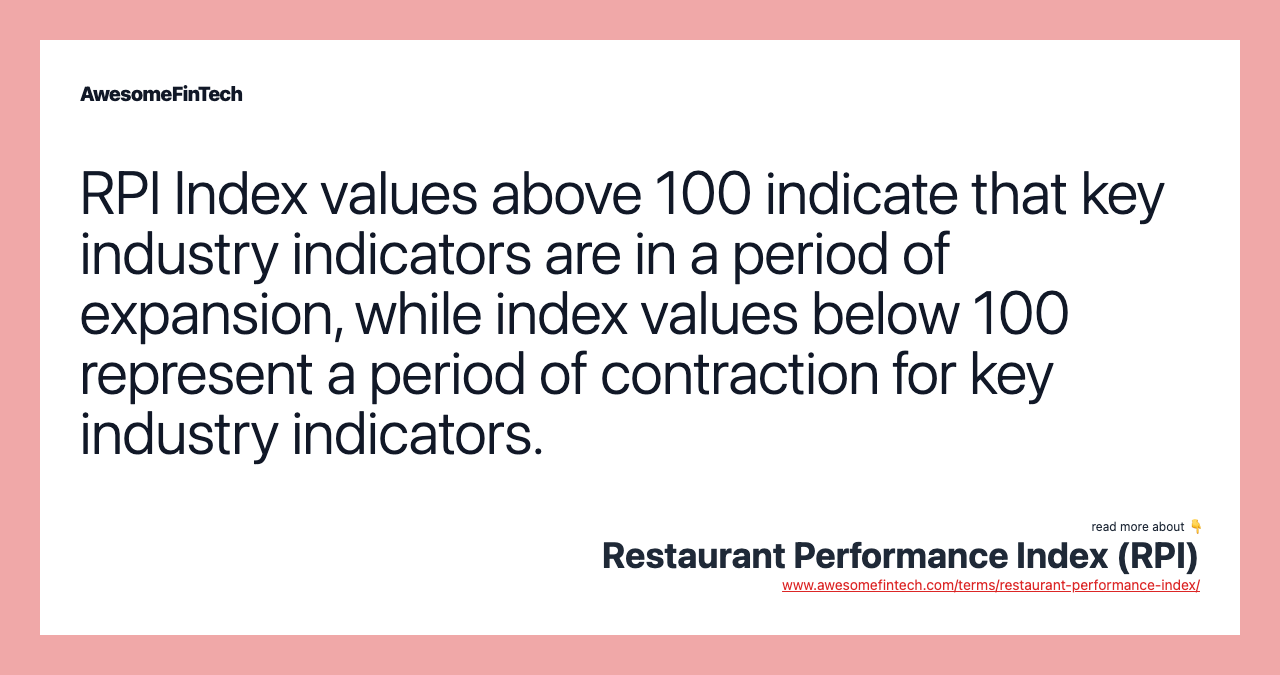 RPI Index values above 100 indicate that key industry indicators are in a period of expansion, while index values below 100 represent a period of contraction for key industry indicators.