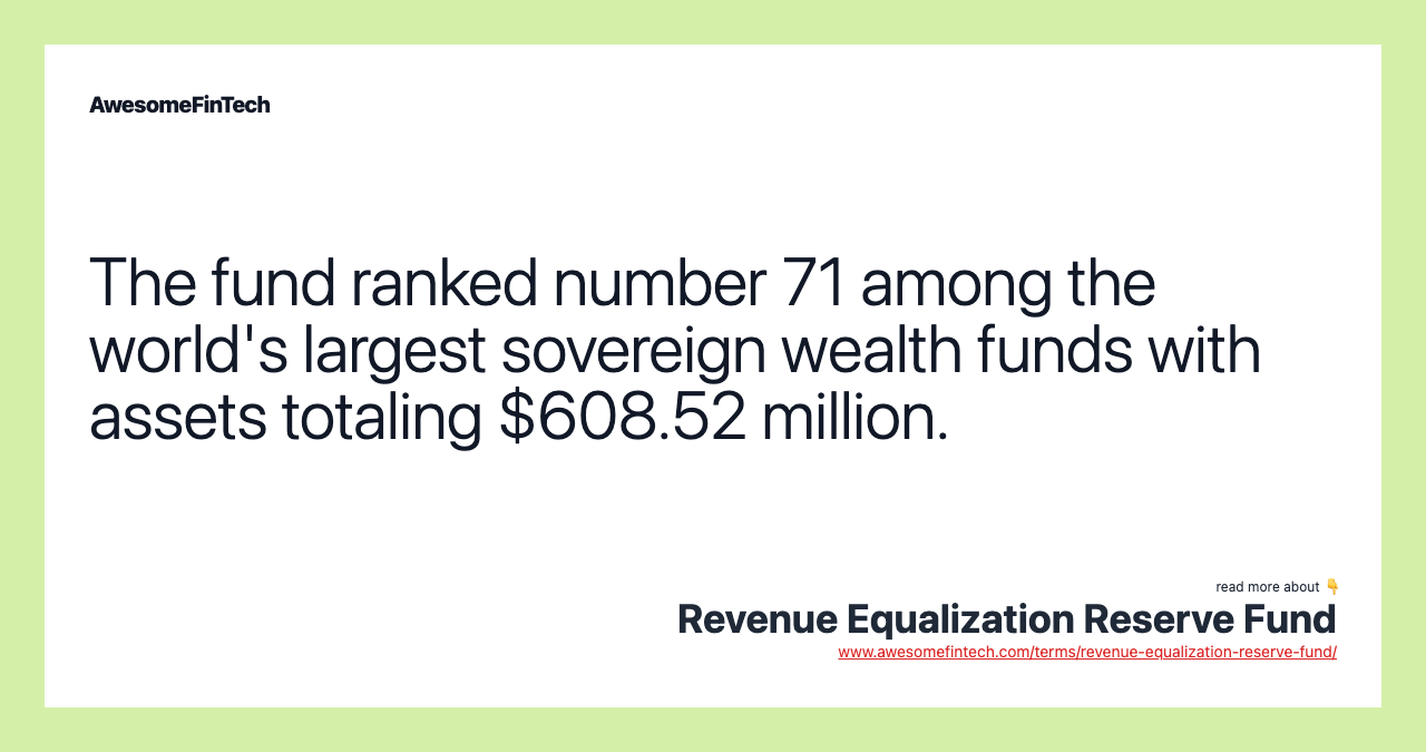 The fund ranked number 71 among the world's largest sovereign wealth funds with assets totaling $608.52 million.