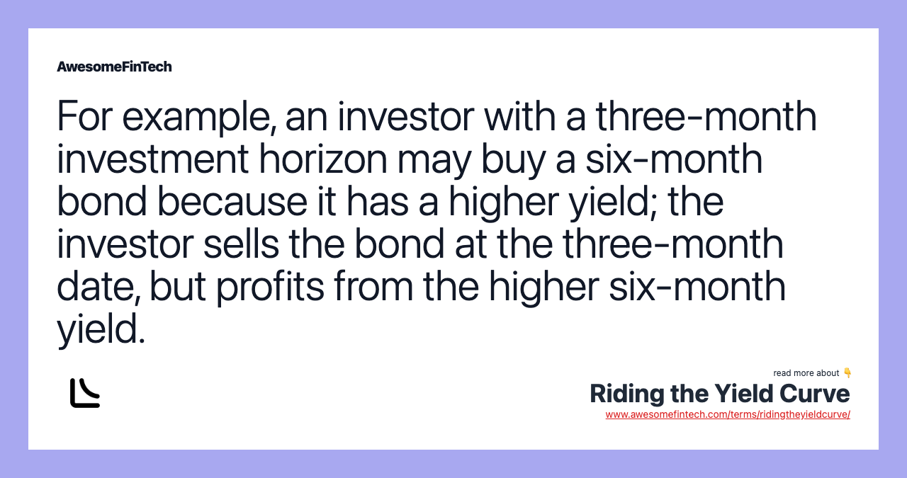 For example, an investor with a three-month investment horizon may buy a six-month bond because it has a higher yield; the investor sells the bond at the three-month date, but profits from the higher six-month yield.