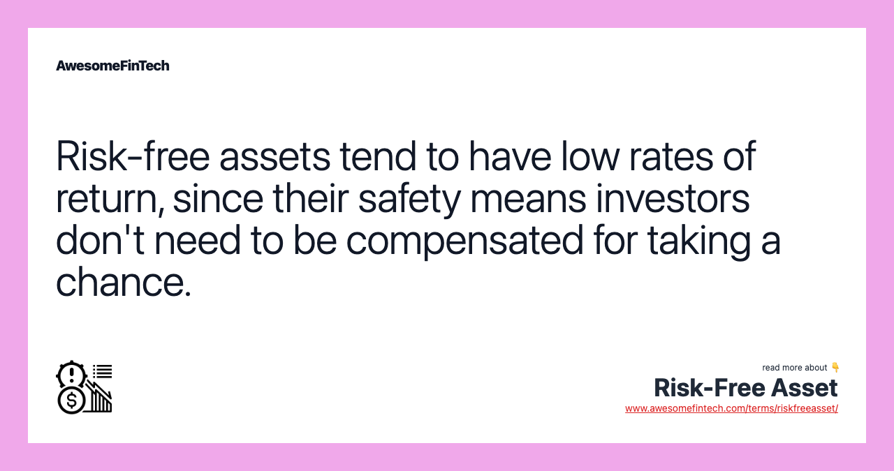 Risk-free assets tend to have low rates of return, since their safety means investors don't need to be compensated for taking a chance.