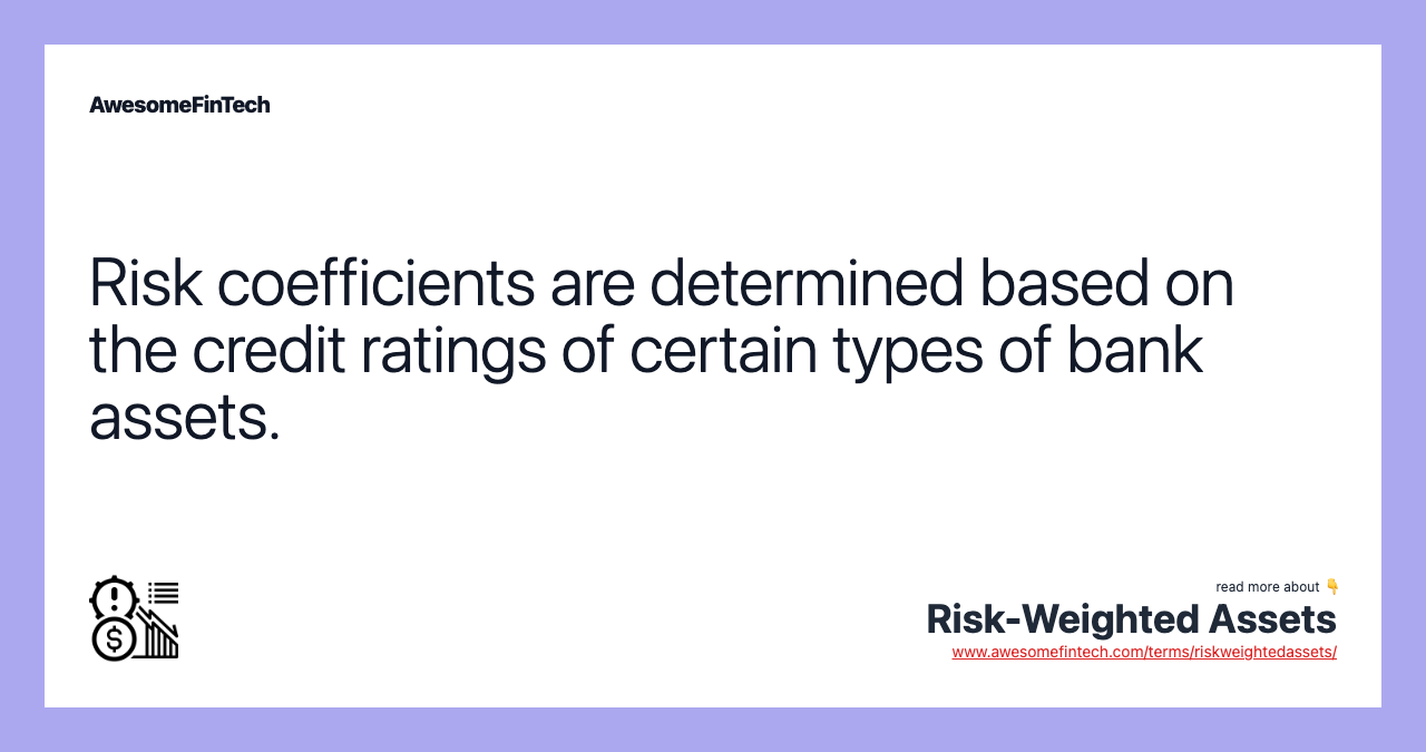 Risk coefficients are determined based on the credit ratings of certain types of bank assets.