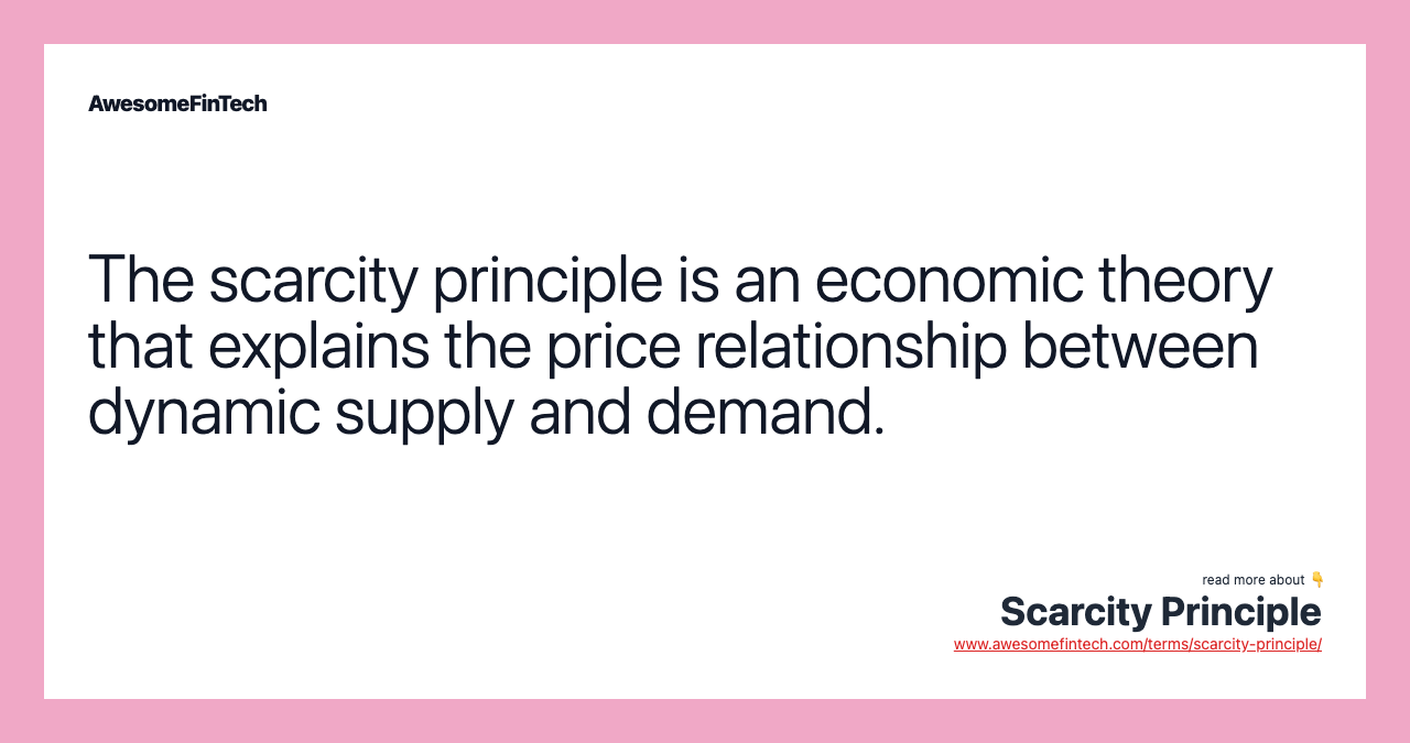 The scarcity principle is an economic theory that explains the price relationship between dynamic supply and demand.
