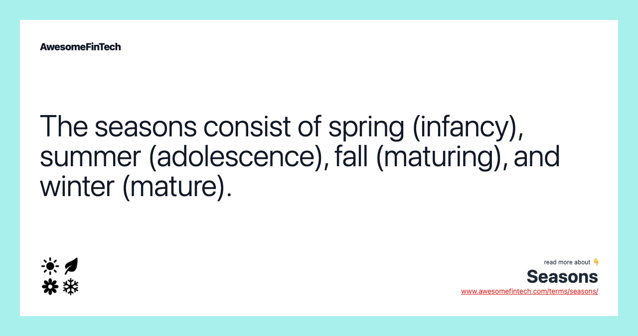 The seasons consist of spring (infancy), summer (adolescence), fall (maturing), and winter (mature).