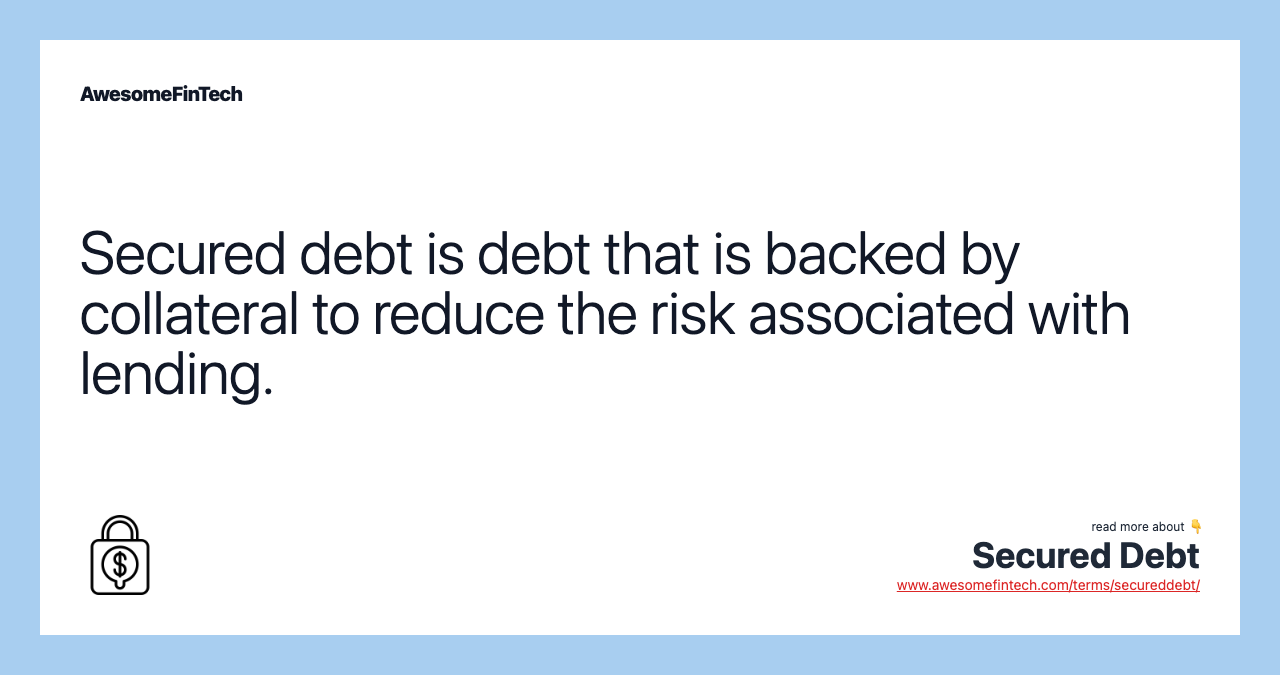 Secured debt is debt that is backed by collateral to reduce the risk associated with lending.