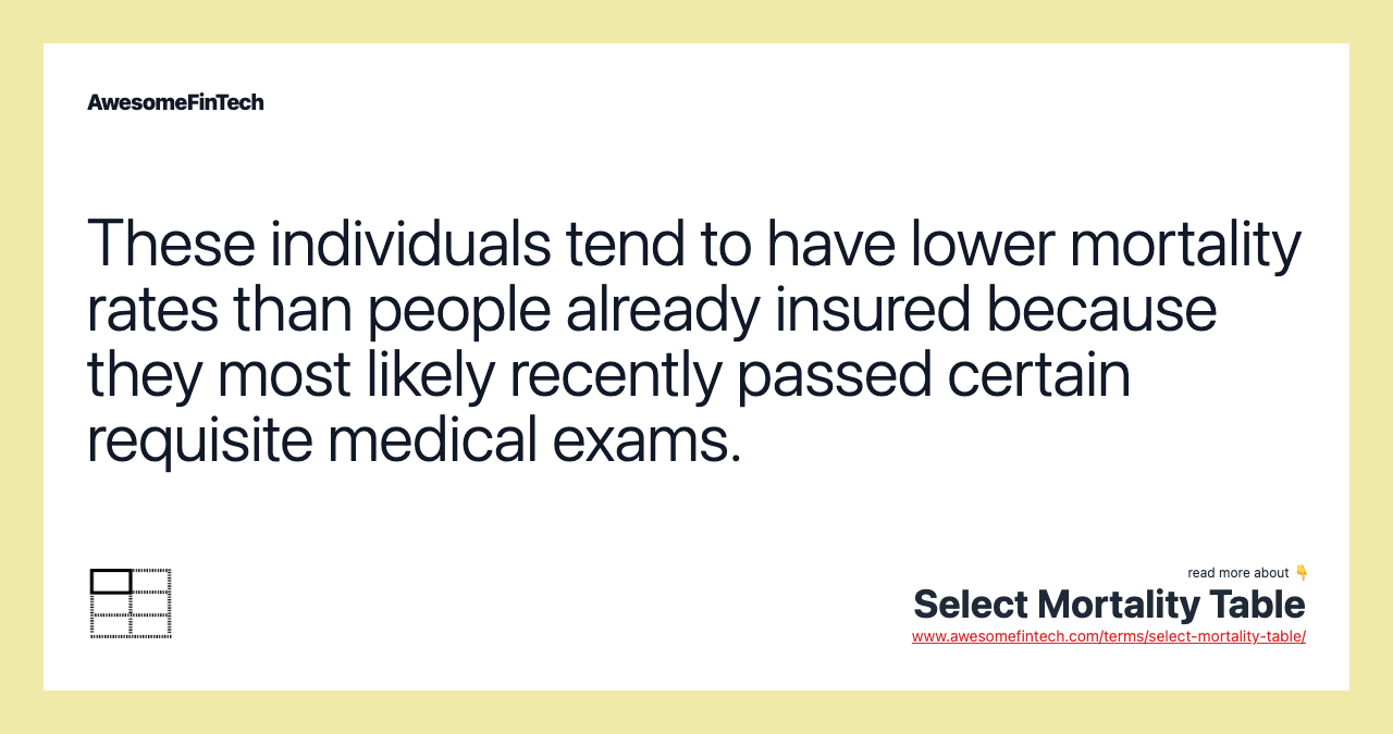 These individuals tend to have lower mortality rates than people already insured because they most likely recently passed certain requisite medical exams.