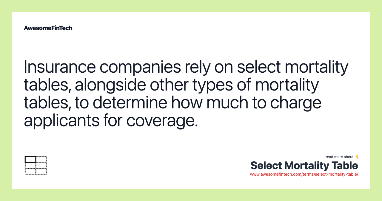 Insurance companies rely on select mortality tables, alongside other types of mortality tables, to determine how much to charge applicants for coverage.