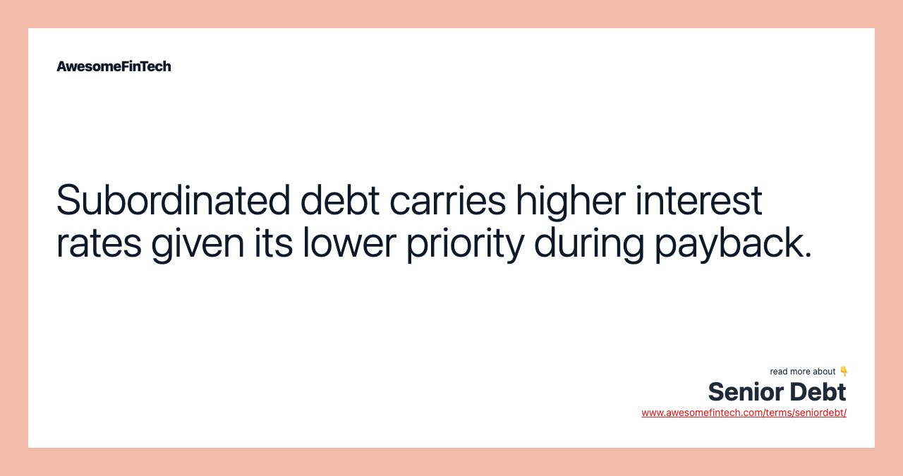 Subordinated debt carries higher interest rates given its lower priority during payback.