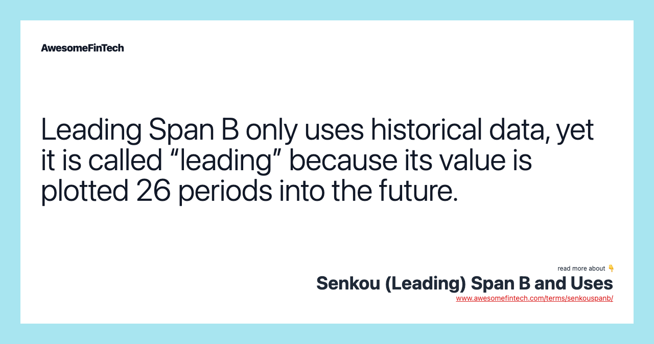 Leading Span B only uses historical data, yet it is called “leading” because its value is plotted 26 periods into the future.