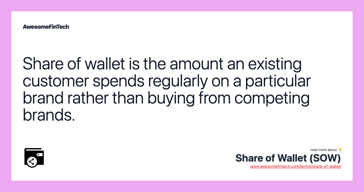 Share of wallet is the amount an existing customer spends regularly on a particular brand rather than buying from competing brands.